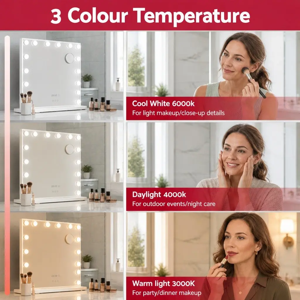 Makeup Mirror 80x60cm Hollywood Vanity LED Light Tabletop Adjustable Touch
