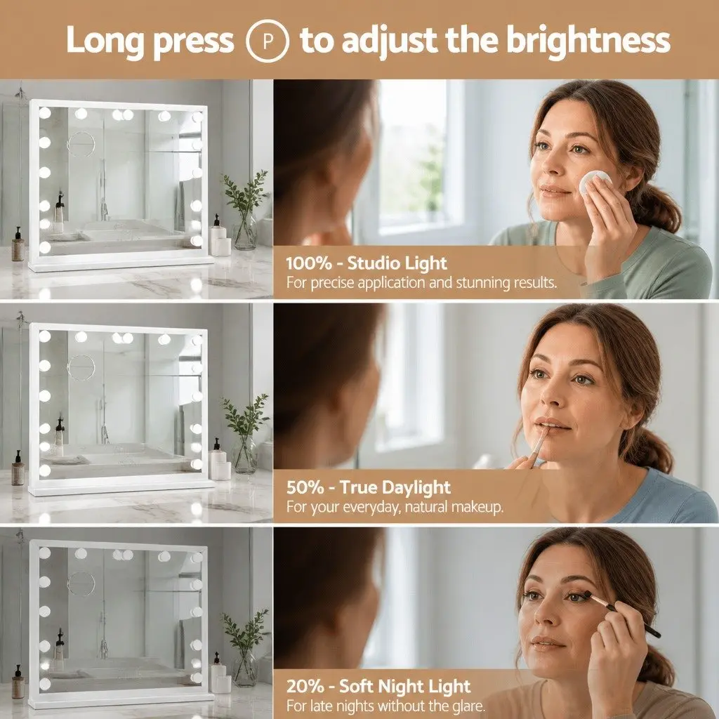 Makeup Mirror 80x60cm Hollywood Vanity LED Light Tabletop Adjustable Touch