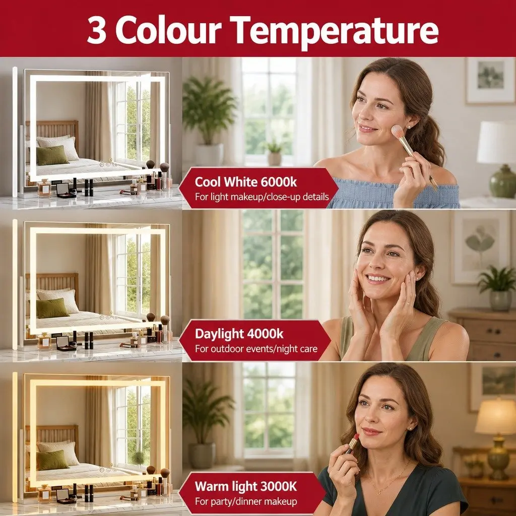 LED Makeup Mirror 80x58cm 360° Rotatable Vanity Mirror Lighted Adjustable Light