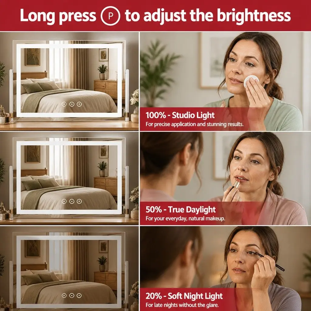 LED Makeup Mirror 80x58cm 360° Rotatable Vanity Mirror Lighted Adjustable Light