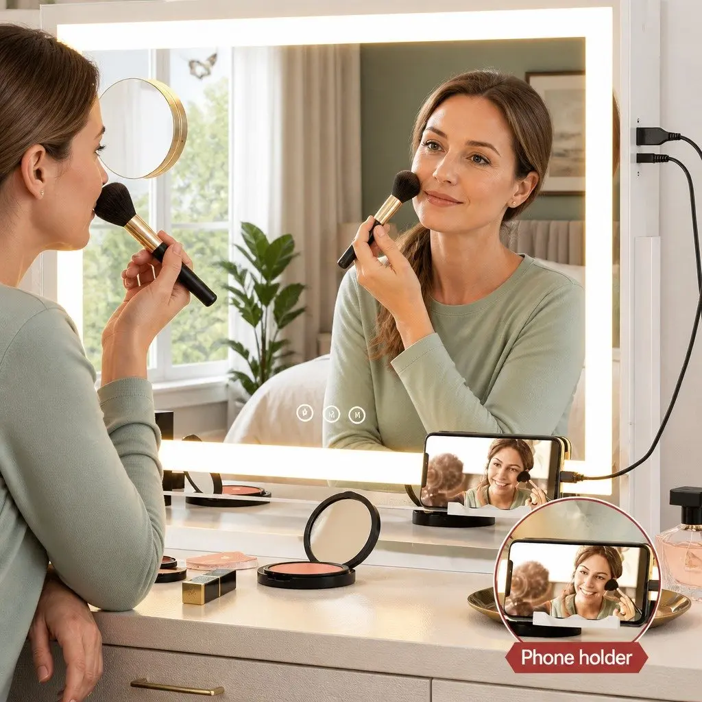 LED Makeup Mirror 80x58cm 360° Rotatable Vanity Mirror Lighted Adjustable Light