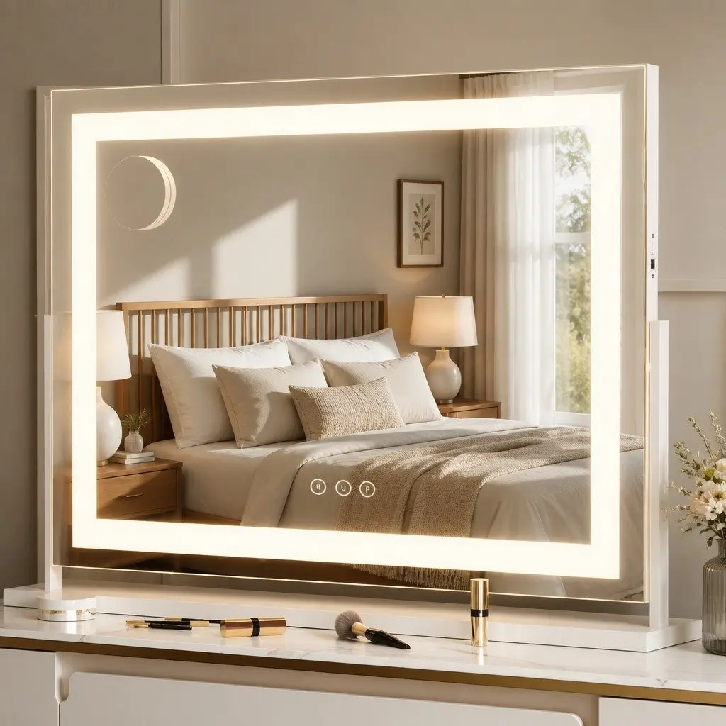 LED Makeup Mirror 80x58cm 360° Rotatable Vanity Mirror Lighted Adjustable Light