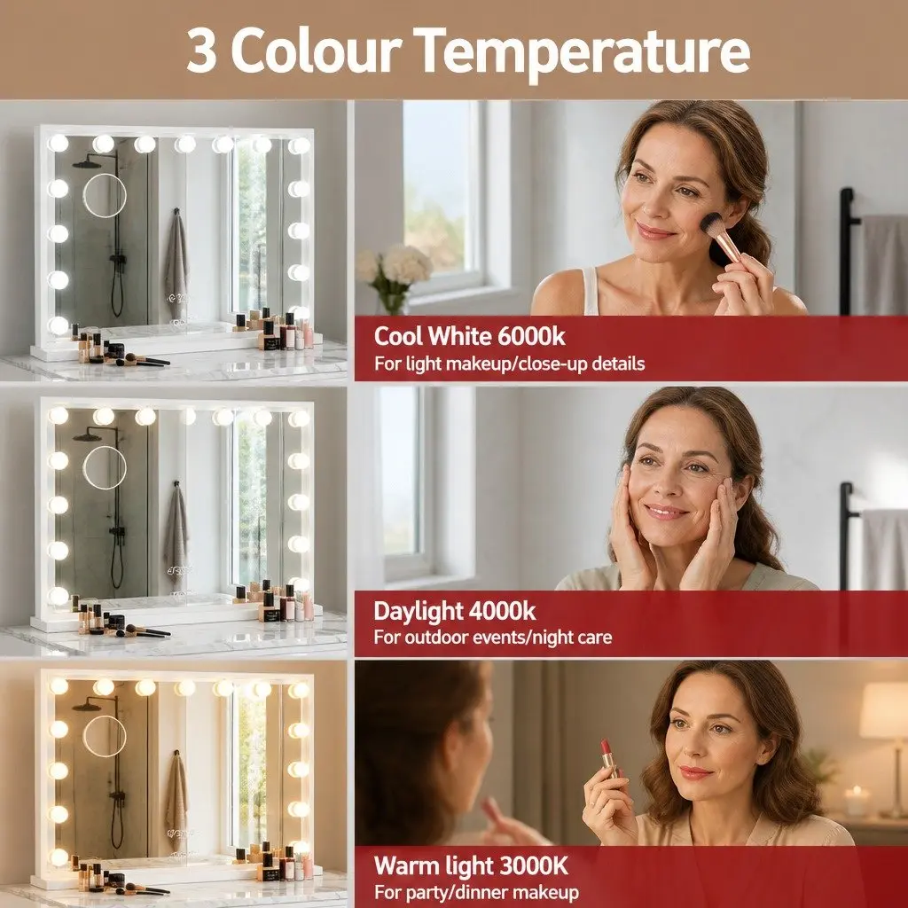 Makeup Mirror 60x52cm Hollywood Vanity LED Light Tabletop Free Standing Yellow