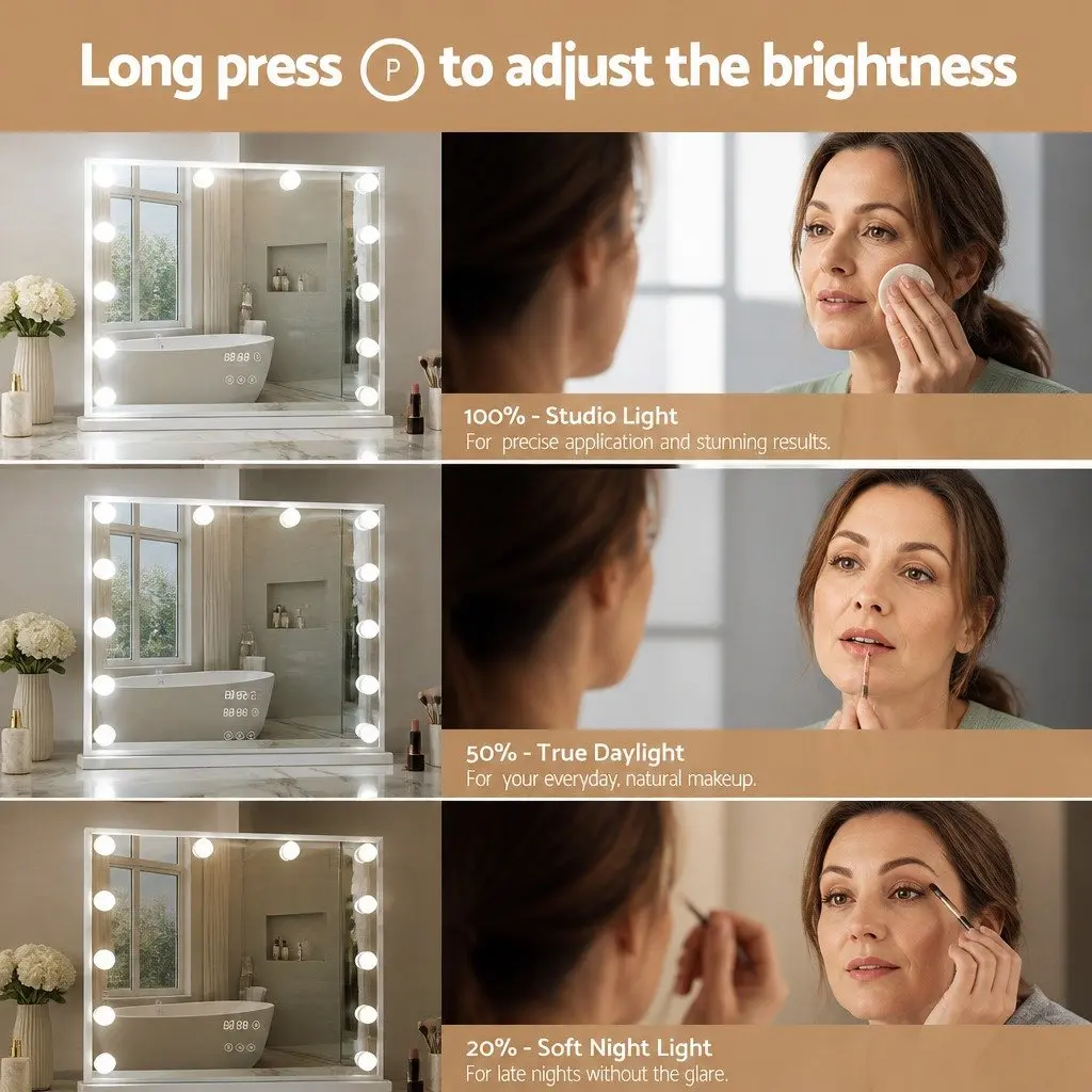 Makeup Mirror 60x52cm Hollywood Vanity LED Light Tabletop Free Standing Yellow