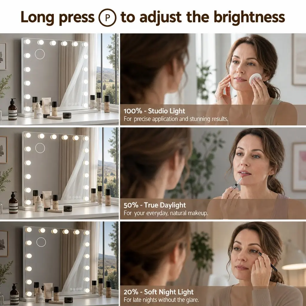 Hollywood Vanity Mirror 90x60cm Large Frameless Makeup Mirror 18 LED Bulbs