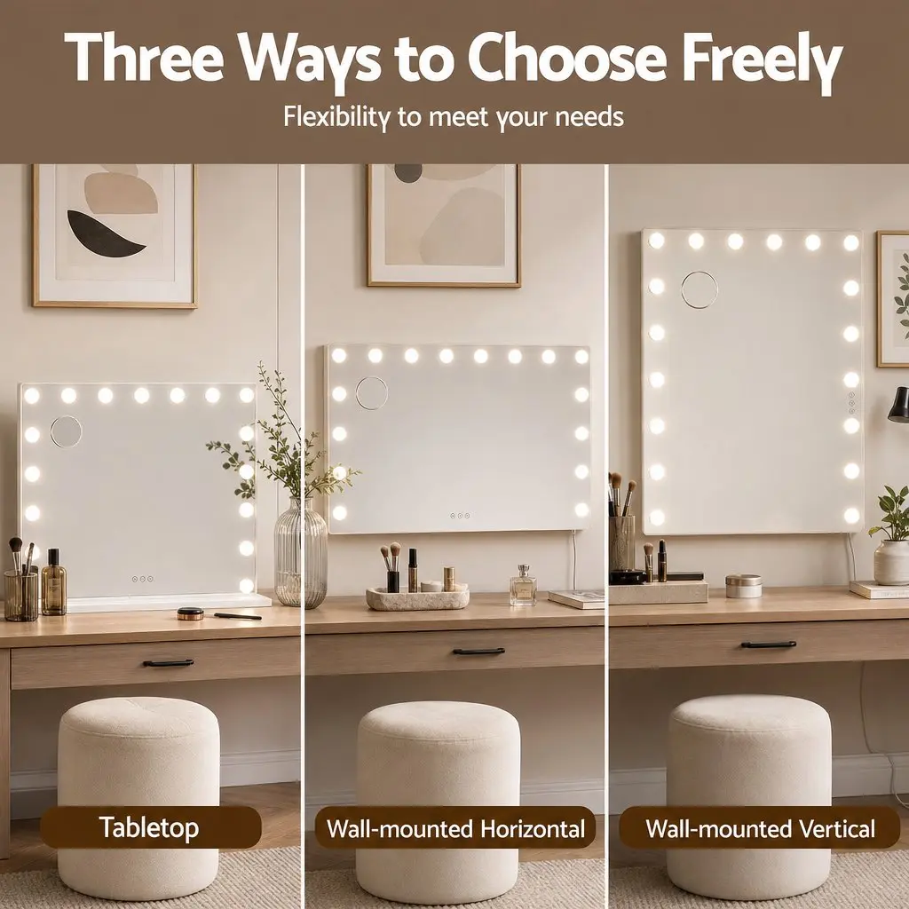 Hollywood Vanity Mirror 90x60cm Large Frameless Makeup Mirror 18 LED Bulbs