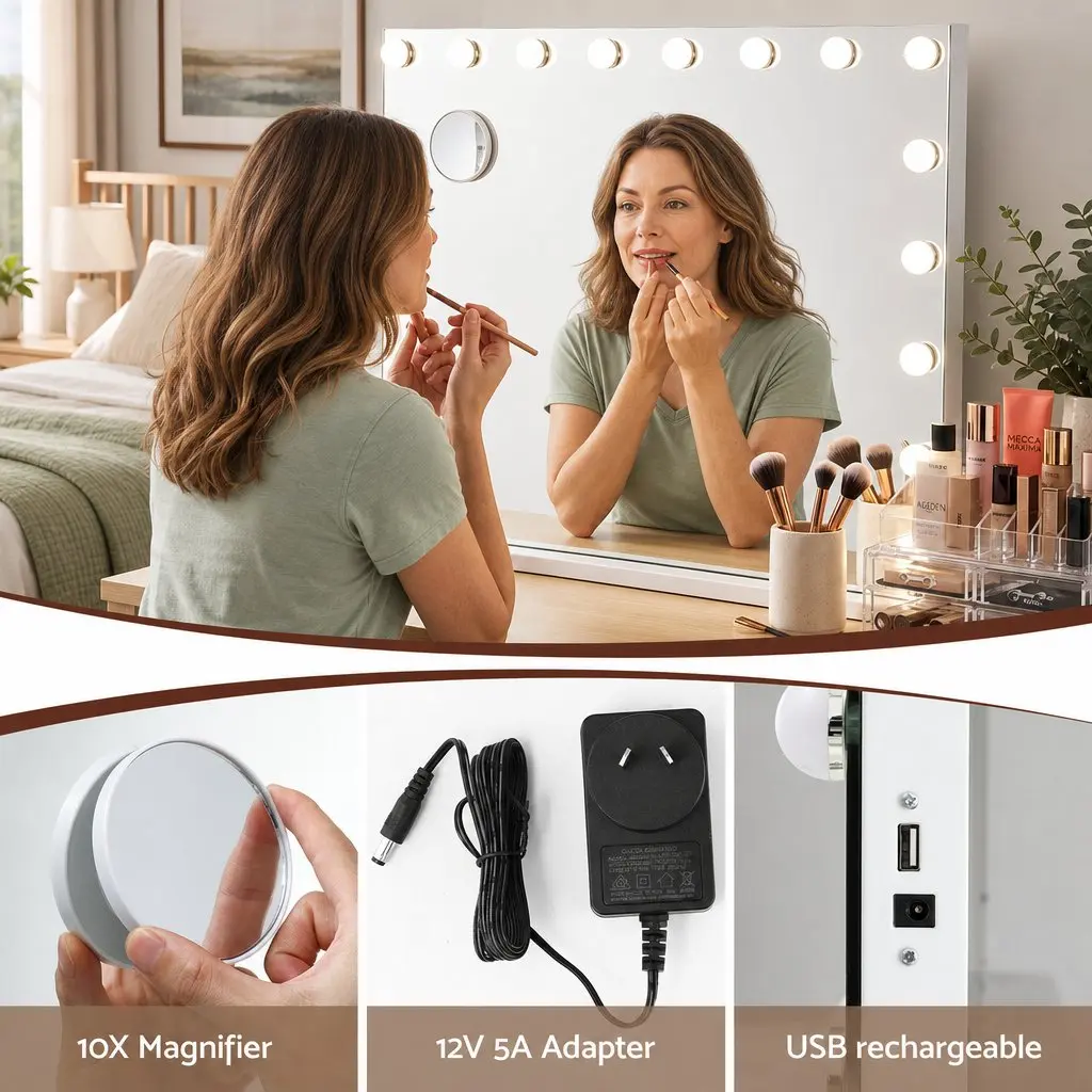 Hollywood Vanity Mirror 90x60cm Large Frameless Makeup Mirror 18 LED Bulbs