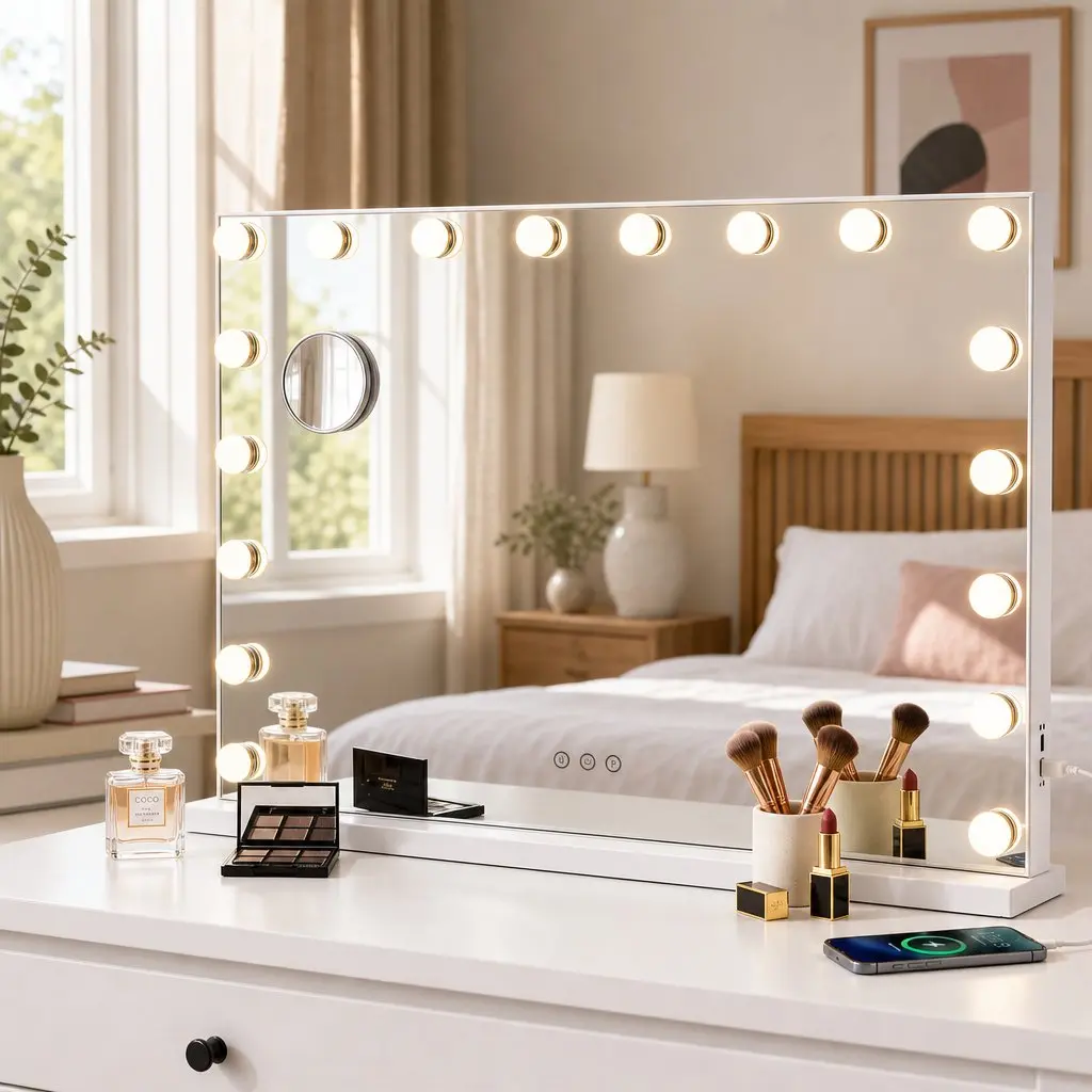 Hollywood Vanity Mirror 90x60cm Large Frameless Makeup Mirror 18 LED Bulbs