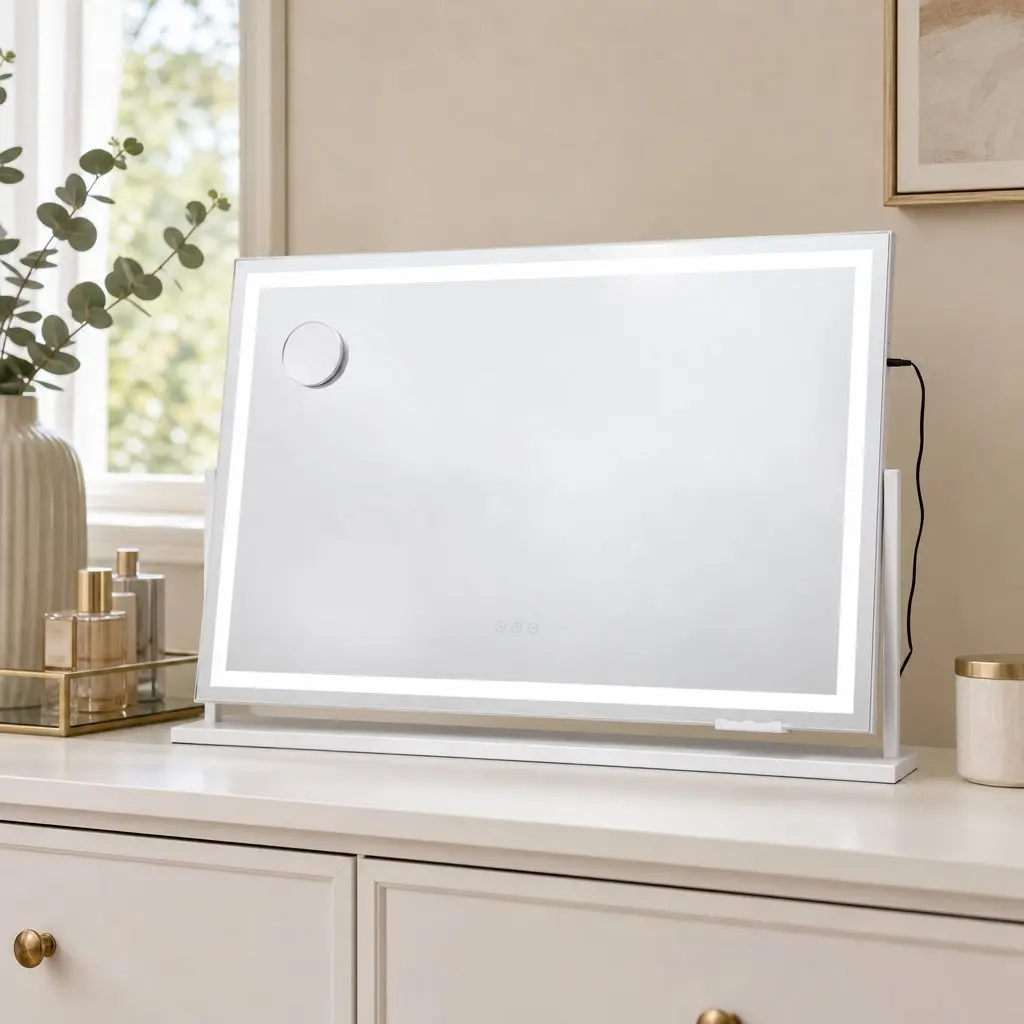 Makeup Mirror 90x60cm 360 Degree Rotatable Vanity with LED Lights Phone Mount