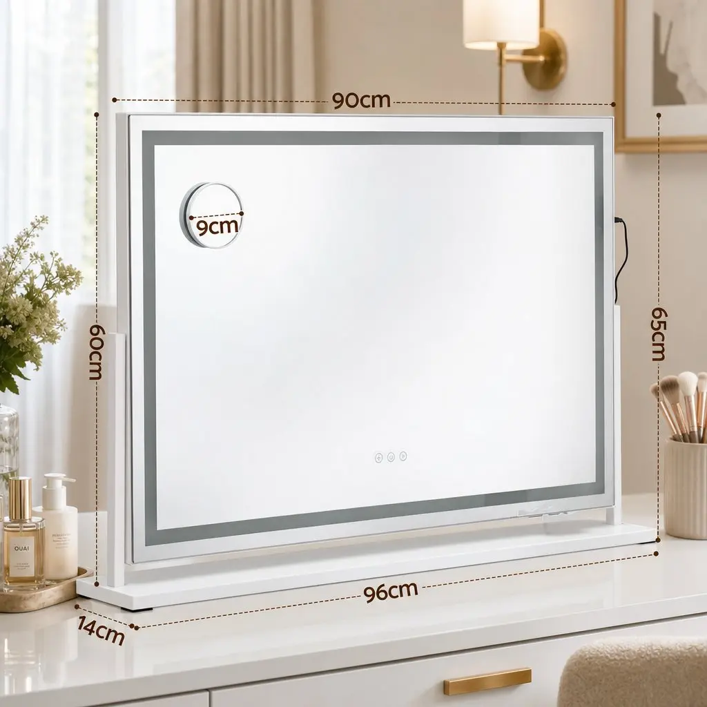Makeup Mirror 90x60cm 360 Degree Rotatable Vanity with LED Lights Phone Mount