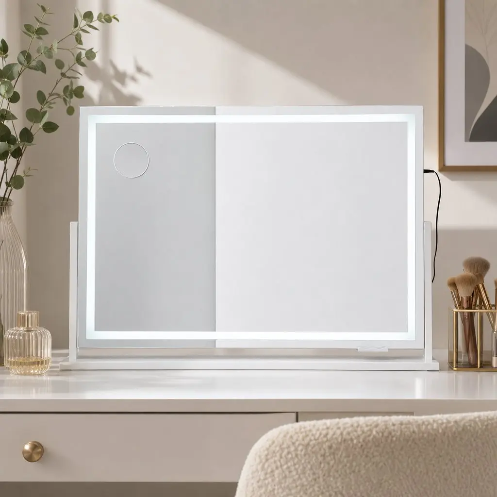 Makeup Mirror 90x60cm 360 Degree Rotatable Vanity with LED Lights Phone Mount