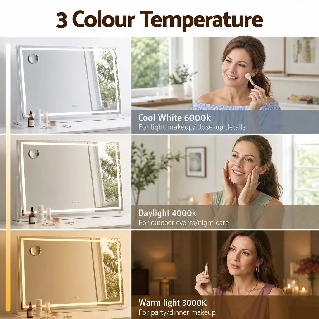 Makeup Mirror 90x60cm 360 Degree Rotatable Vanity with LED Lights Phone Mount