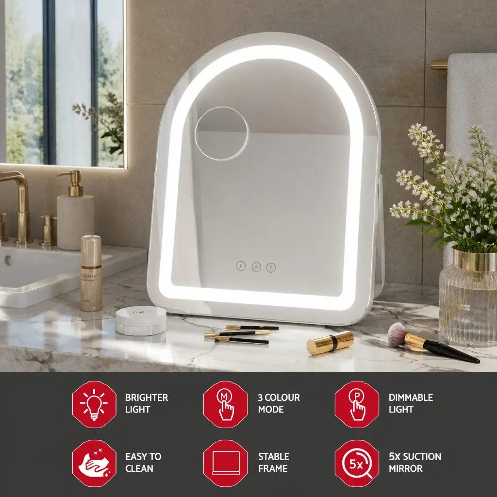 Makeup Mirror for Dressing Vanity 35x45cm LED with 5x Magnification Rotation White