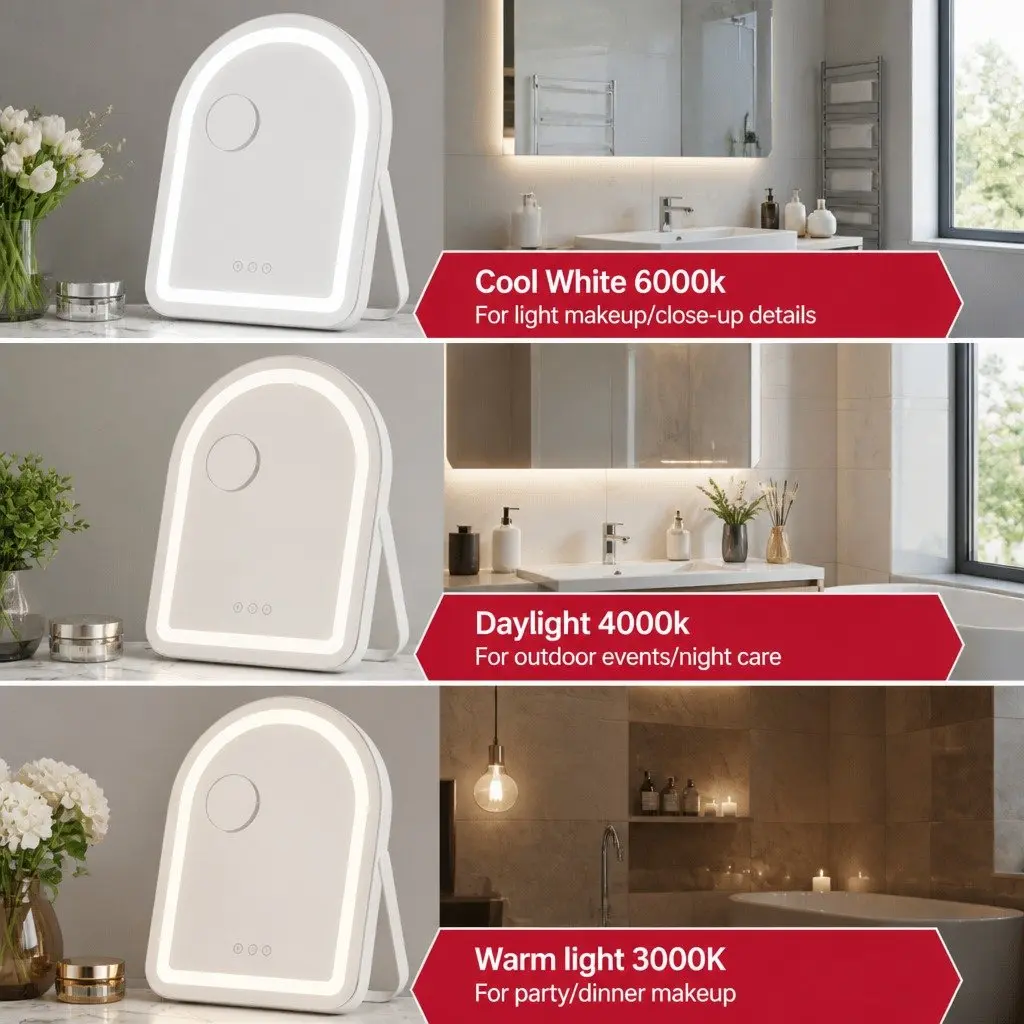 Makeup Mirror for Dressing Vanity 35x45cm LED with 5x Magnification Rotation White