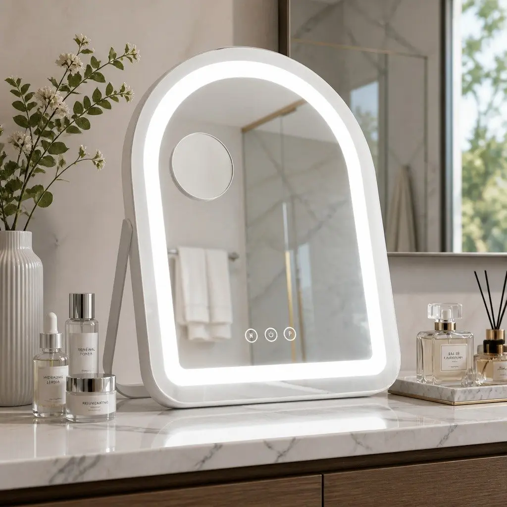 Makeup Mirror for Dressing Vanity 35x45cm LED with 5x Magnification Rotation White