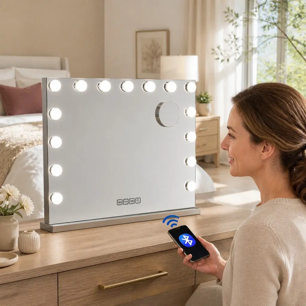 58x46cm Bluetooth Vanity Mirror with 15 LED Bulbs