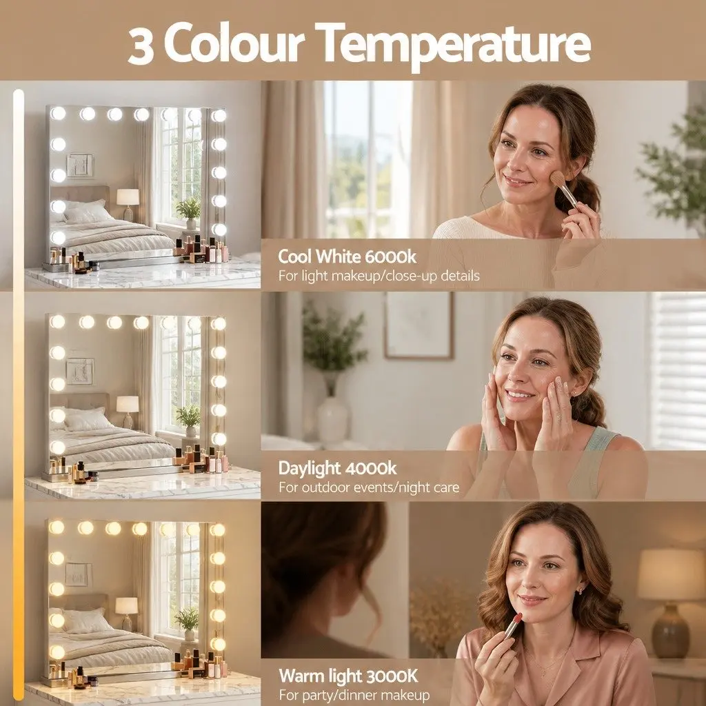 58x46cm Bluetooth Vanity Mirror with 15 LED Bulbs
