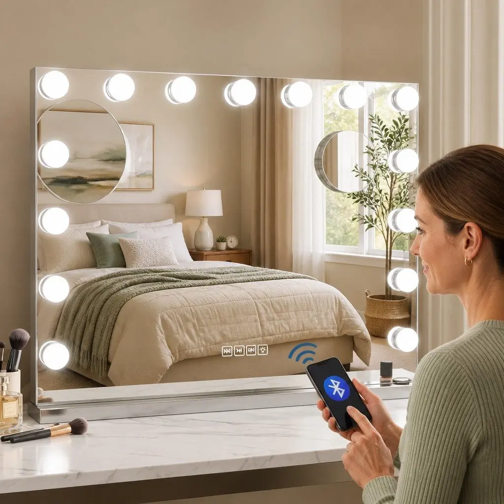 58x46cm Bluetooth Vanity Mirror with 15 LED Bulbs