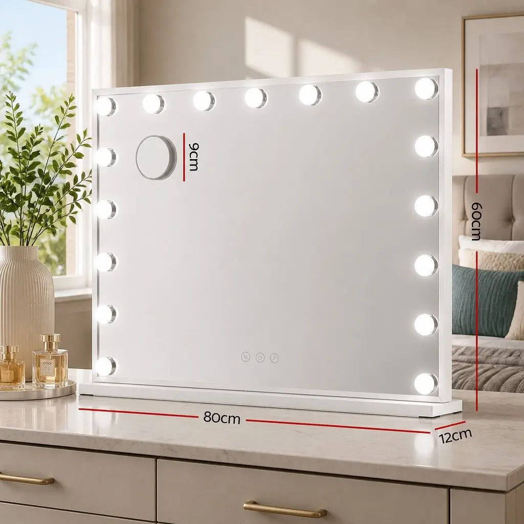 Makeup Mirror Tabletop Wall Mount 80x58cm LED Light for Bathroom