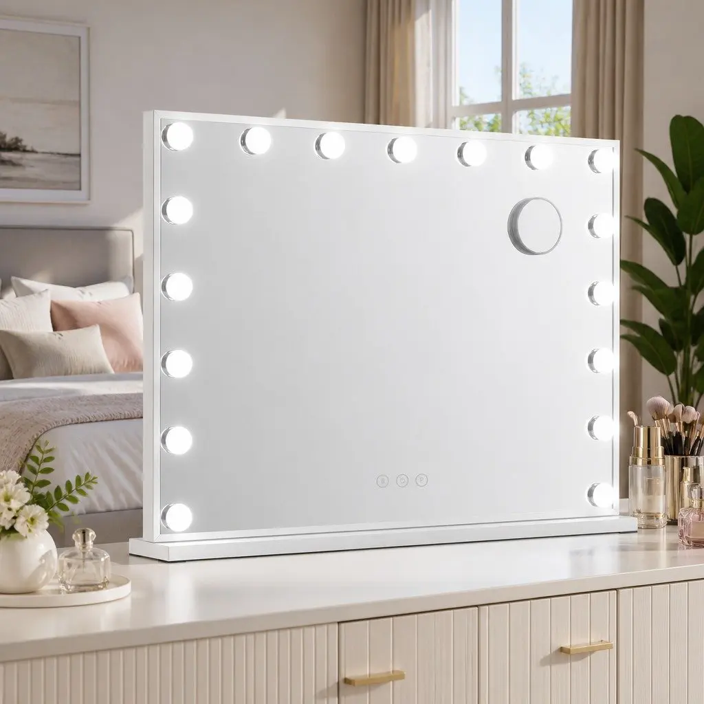 Makeup Mirror Tabletop Wall Mount 80x58cm LED Light for Bathroom