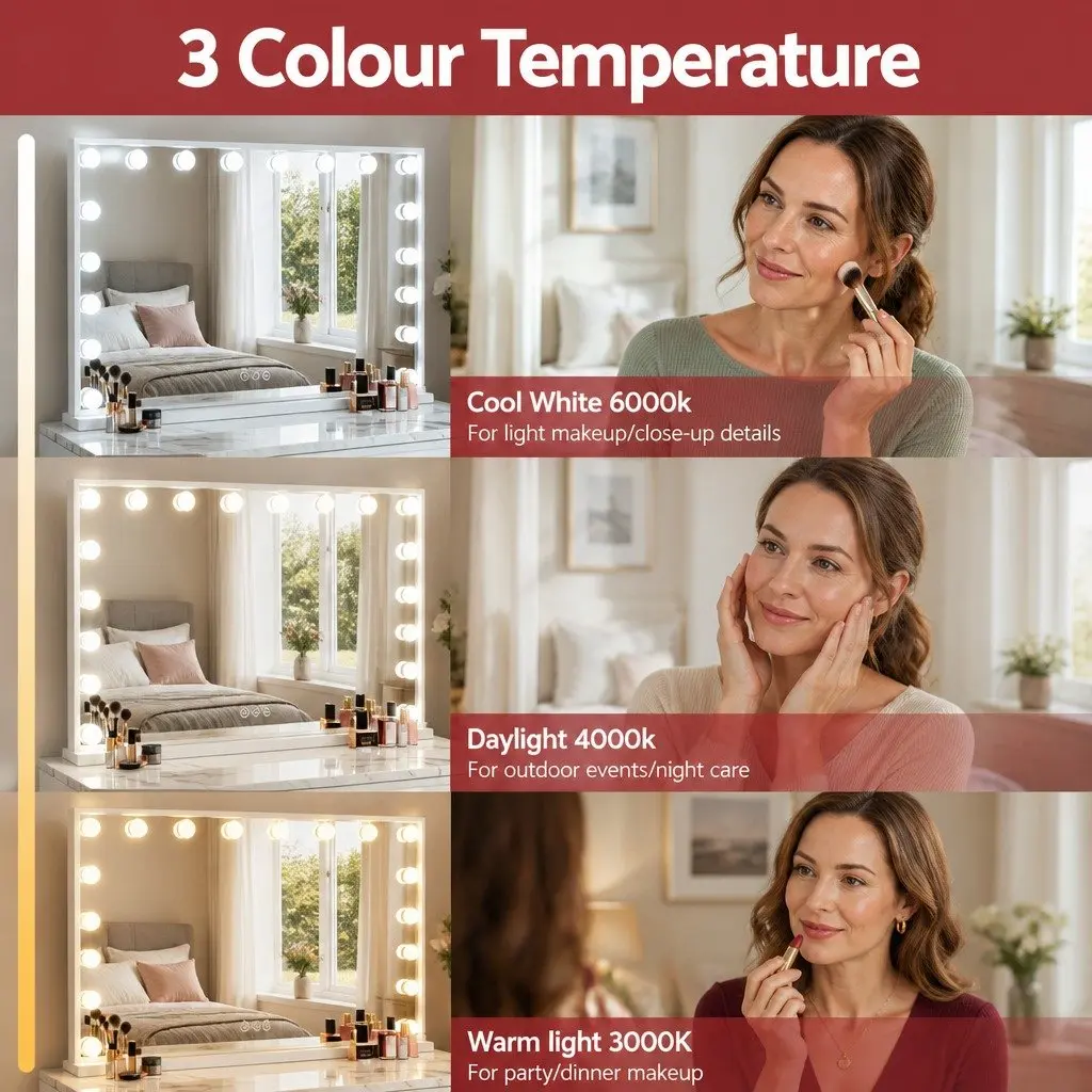 Makeup Mirror Tabletop Wall Mount 80x58cm LED Light for Bathroom
