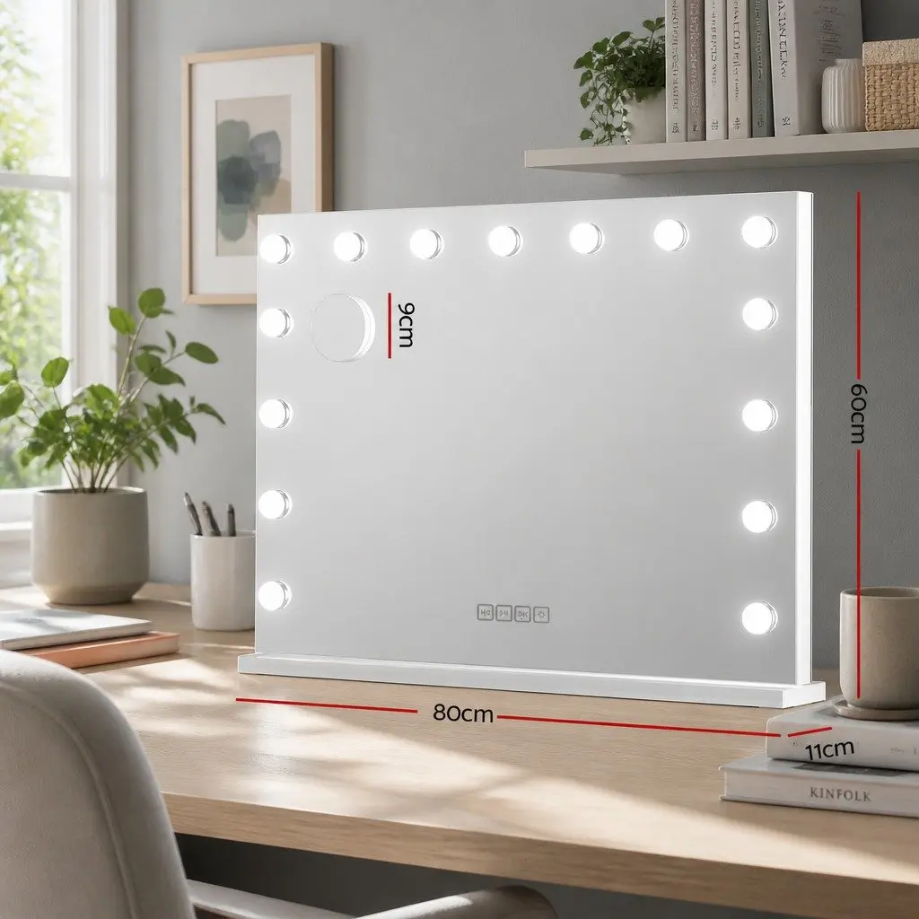 Bluetooth Makeup Mirror for Bedroom Bathroom Vanity 80x58cm LED Wall Mount Touch Control