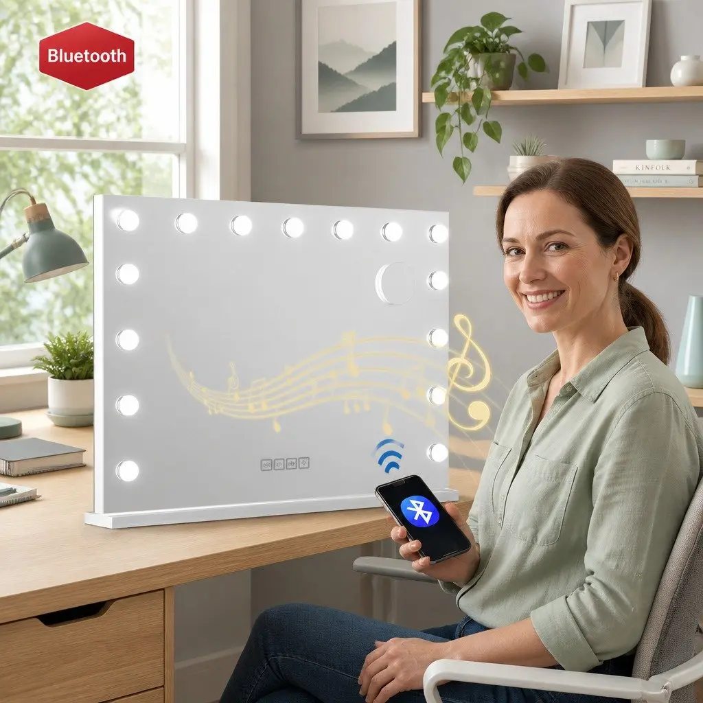 Bluetooth Makeup Mirror for Bedroom Bathroom Vanity 80x58cm LED Wall Mount Touch Control
