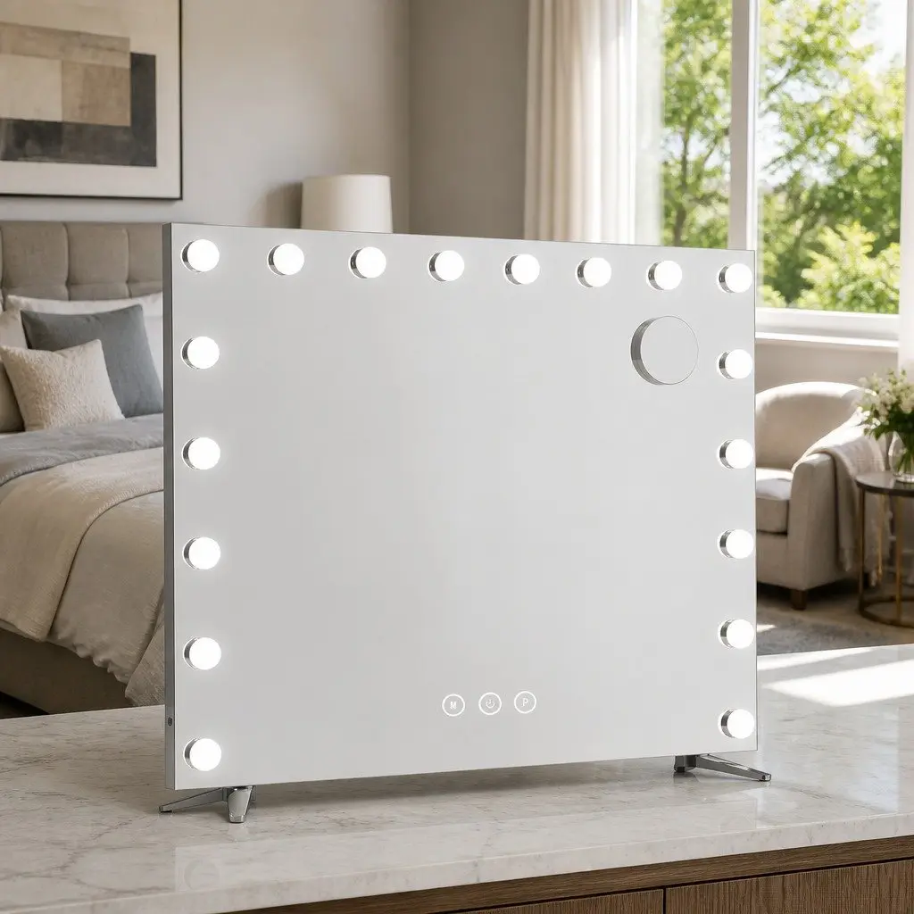 80x65cm LED Makeup Mirror with Touch Controls and 18 Bulbs