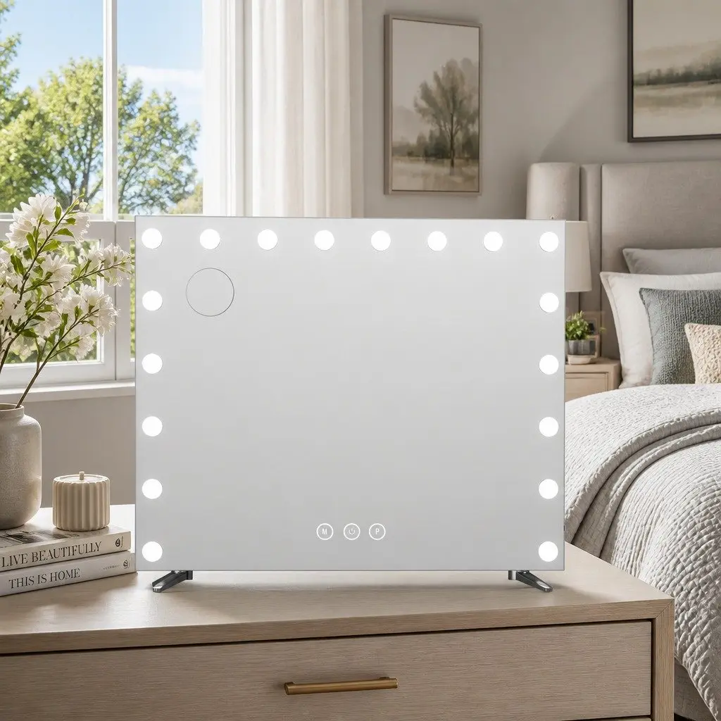 80x65cm LED Makeup Mirror with Touch Controls and 18 Bulbs
