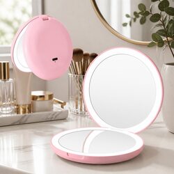 Pink Round Lighted Makeup Mirror: Specs and Features