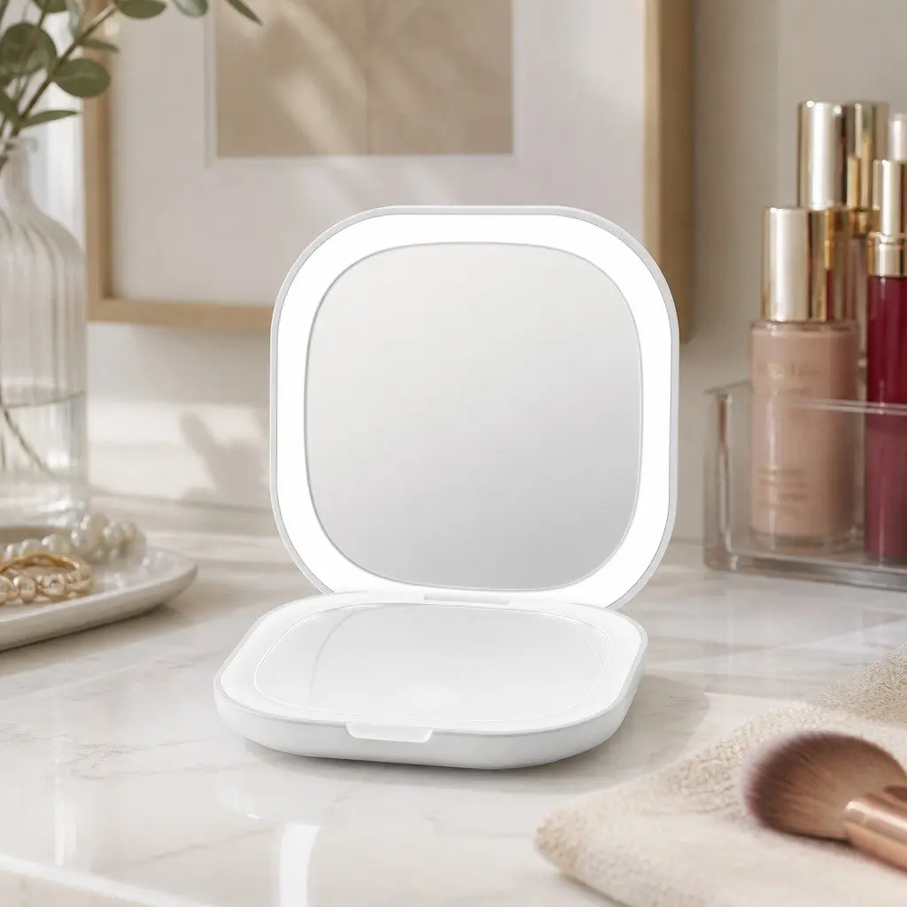 LED Compact Makeup Mirror with USB Charging