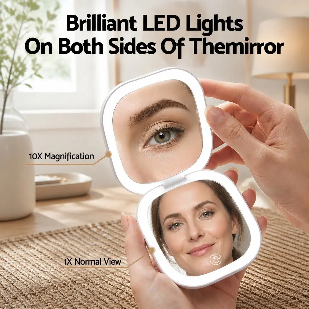 LED Compact Makeup Mirror with USB Charging