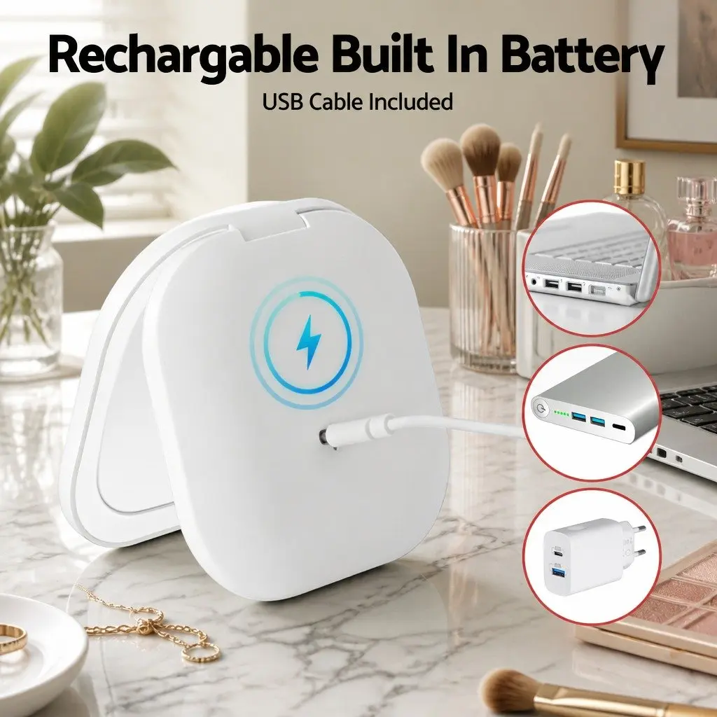 LED Compact Makeup Mirror with USB Charging