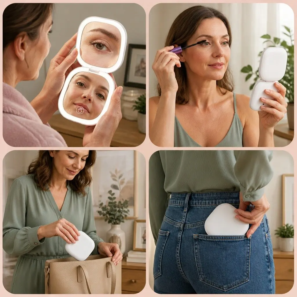 LED Compact Makeup Mirror with USB Charging