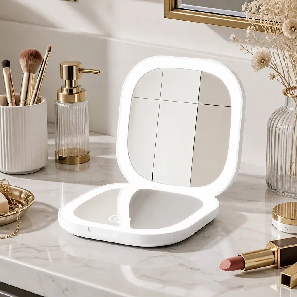 LED Compact Makeup Mirror with USB Charging