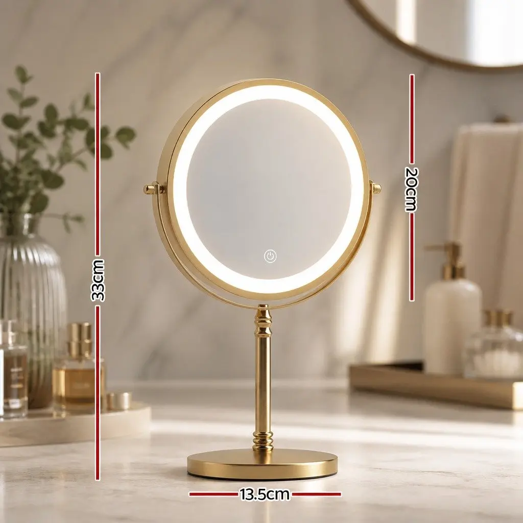 Double Sided Lighted Makeup Mirror 10X Magnification LED Tabletop Vanity Gold
