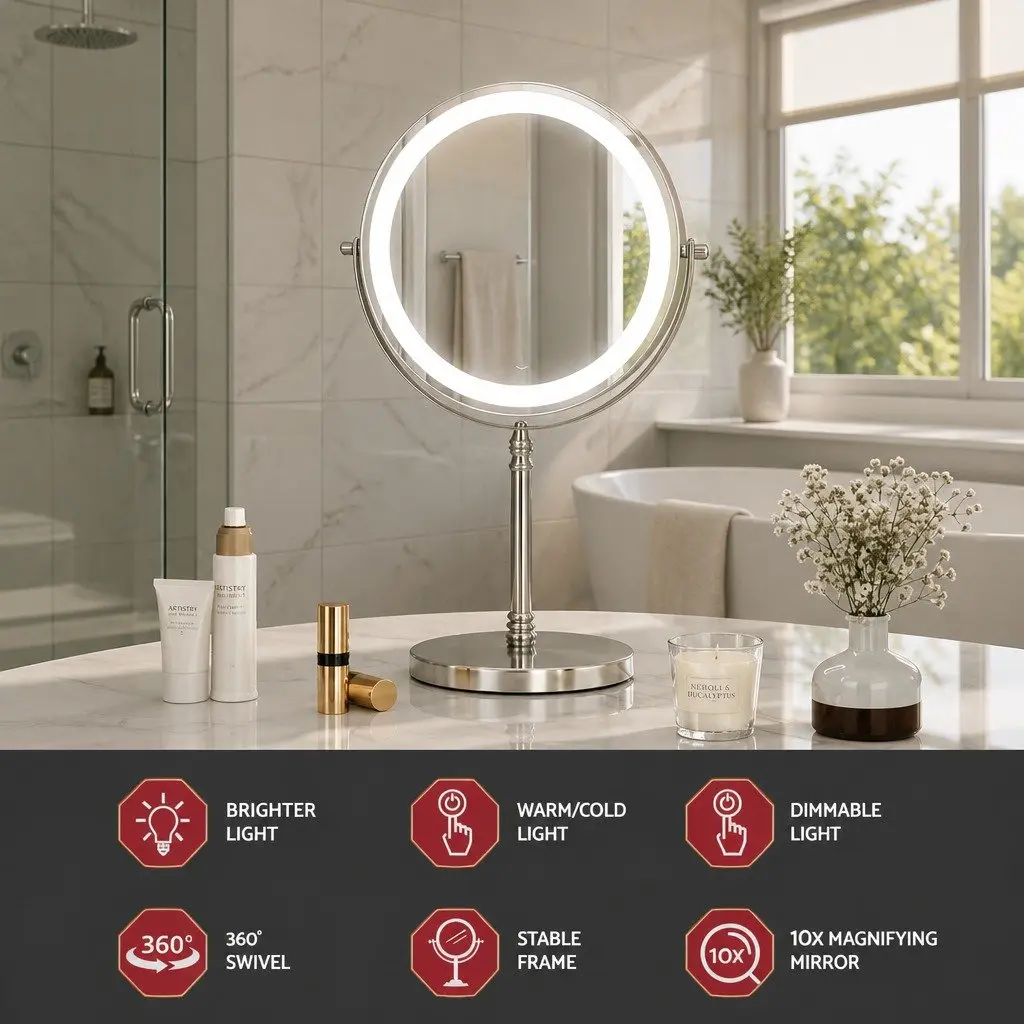 20x20cm LED Makeup Mirror with 10X Magnification