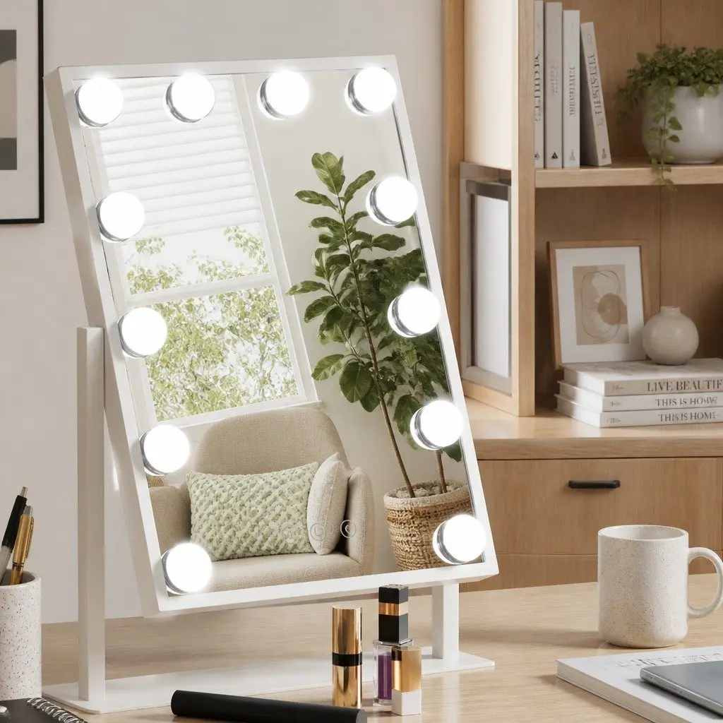 Makeup Mirror Tabletop 30x41cm Hollywood Vanity with LED Light Rotation