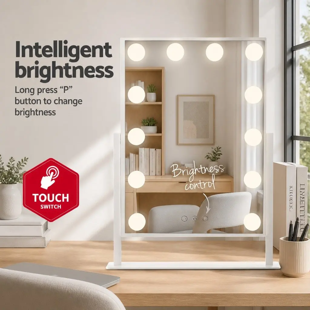 Makeup Mirror Tabletop 30x41cm Hollywood Vanity with LED Light Rotation