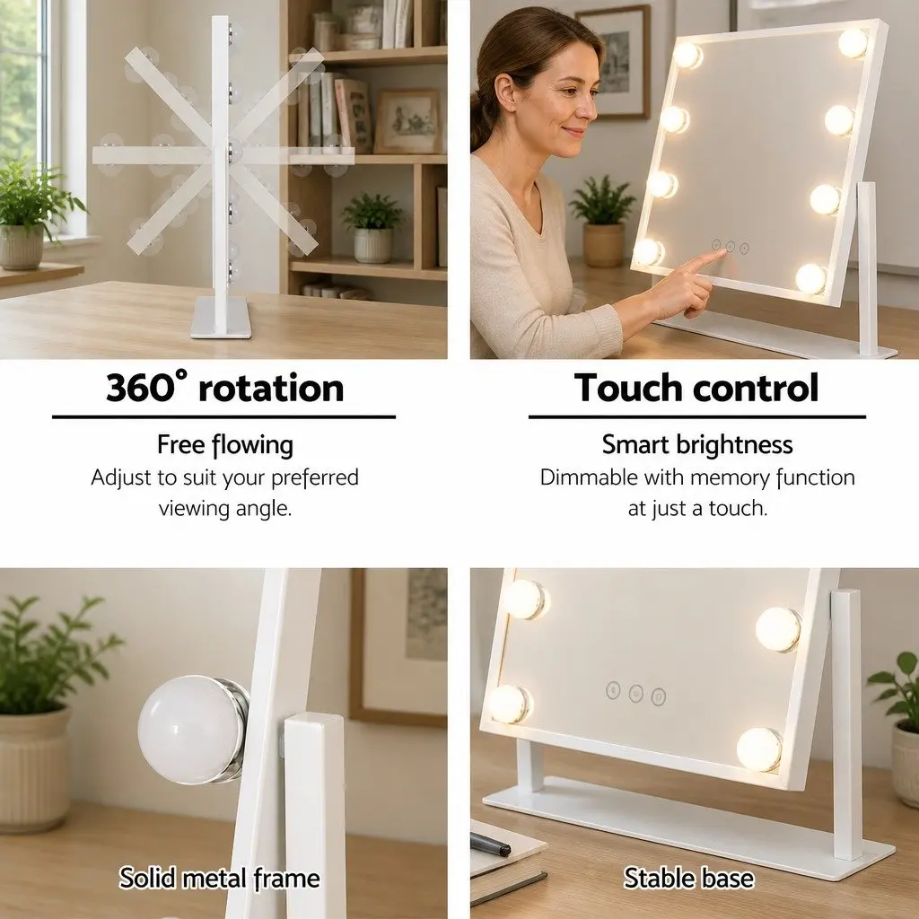 Makeup Mirror Tabletop 30x41cm Hollywood Vanity with LED Light Rotation