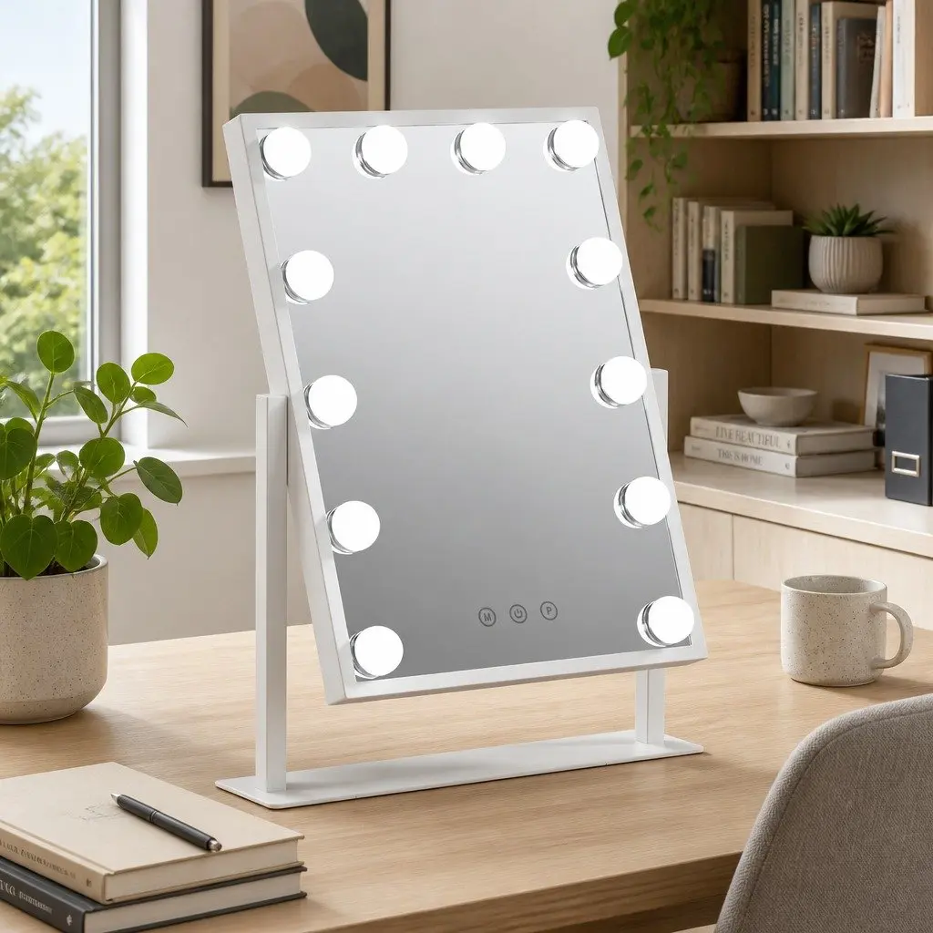 Makeup Mirror Tabletop 30x41cm Hollywood Vanity with LED Light Rotation