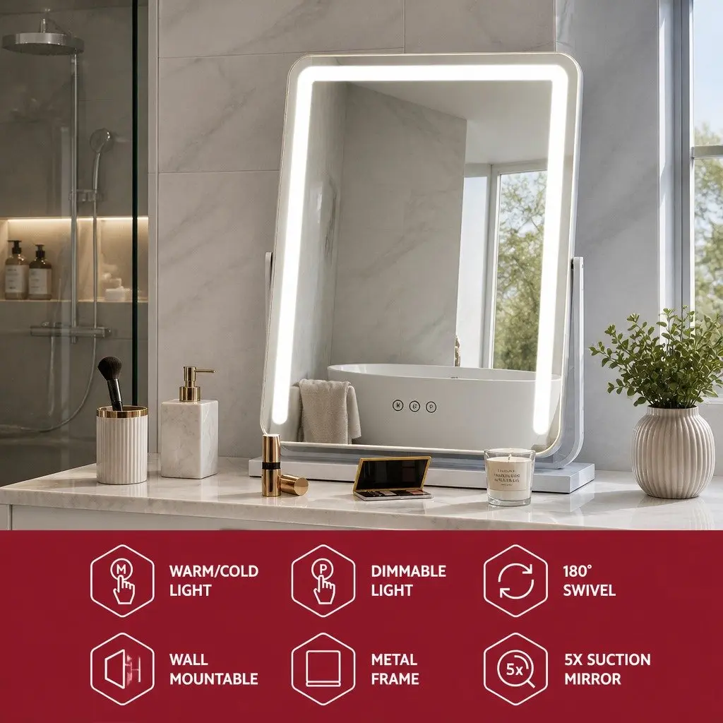Makeup Mirror Vanity Use 40x50cm LED Light Strip 180° Rotation Touch