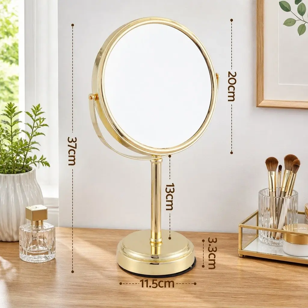 Makeup Mirror Tabletop Use 20x20cm 1X 5X Magnification 360 Rotation Gold