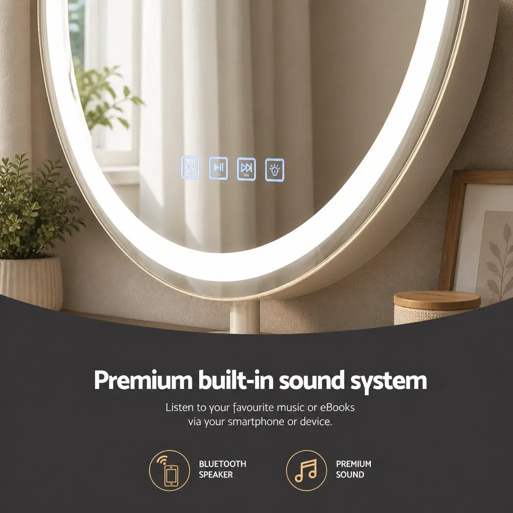 49x28cm Makeup Mirror with LED Lights and Bluetooth