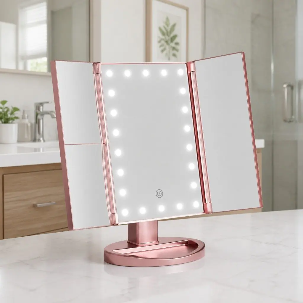 Tri-fold Makeup Mirror with LED Light