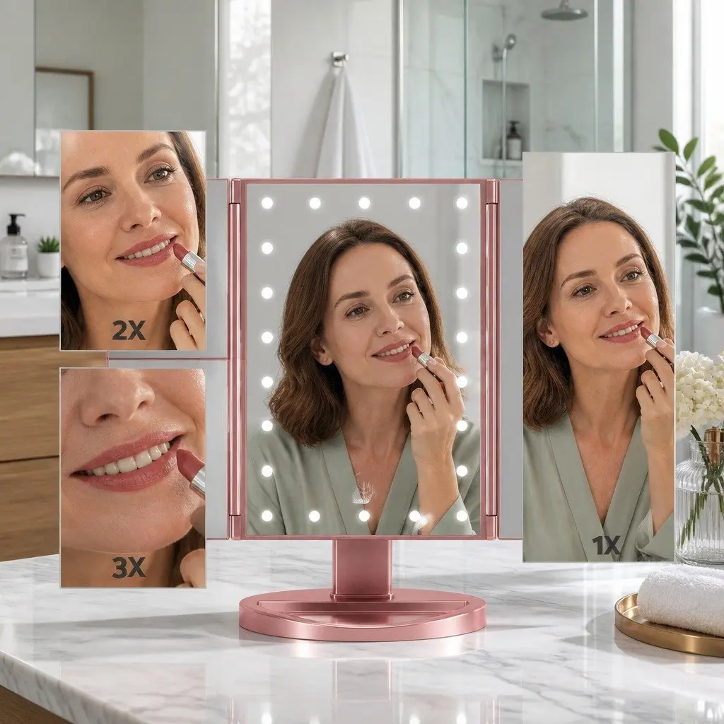 Tri-fold Makeup Mirror with LED Light