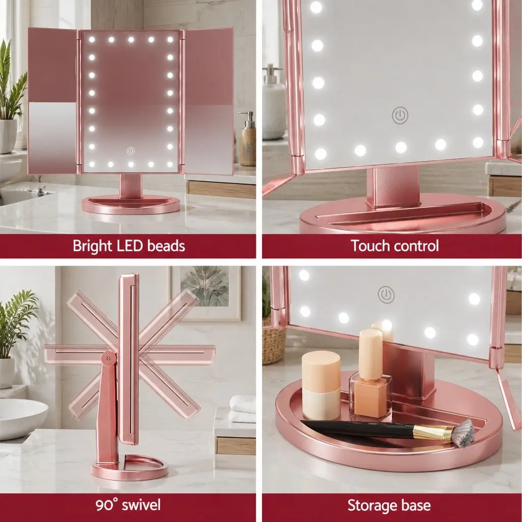 Tri-fold Makeup Mirror with LED Light
