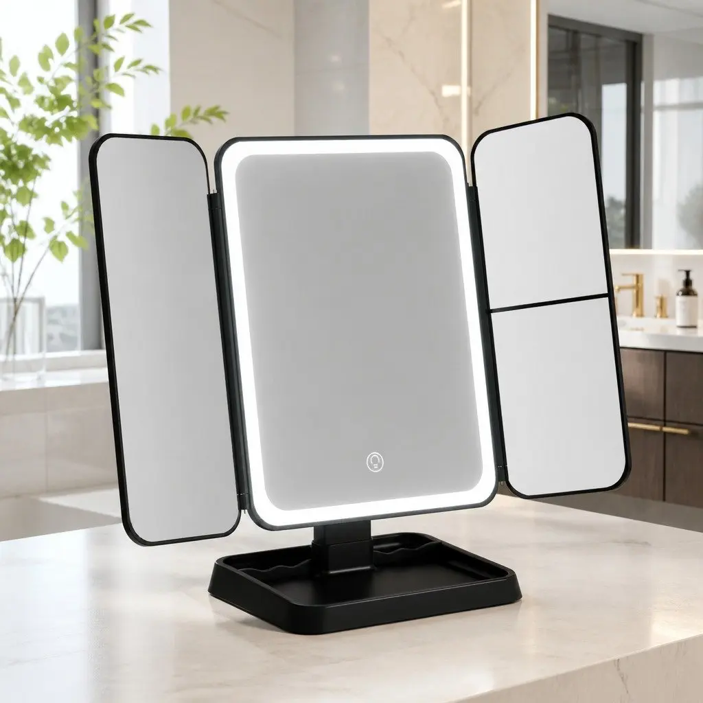 Tri-fold LED Makeup Mirror with Touch Control