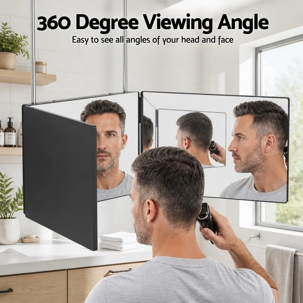 Three Way Makeup Mirror Portable Foldable Hair Cutting Styling 90cm x 20cm