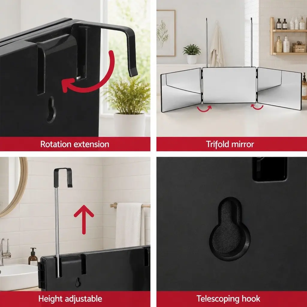 Three Way Makeup Mirror Portable Foldable Hair Cutting Styling 90cm x 20cm